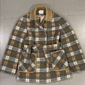 Urban Outfitters Plaid Waist-Tie Wool Coat Jacket